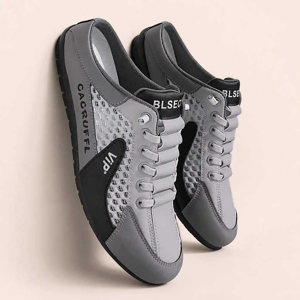 Zapatillas mule Brisavo gris — talón abierto y malla [c=Gris]