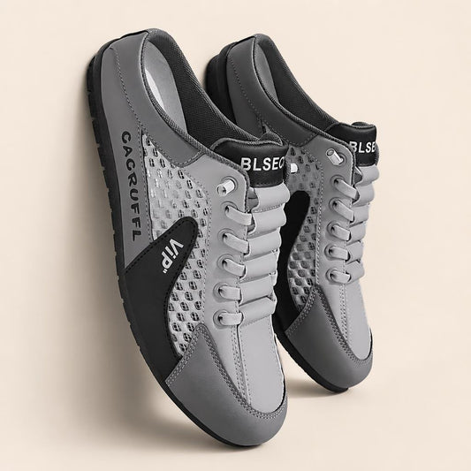 Zapatillas mule Brisavo gris — talón abierto y malla [c=Gris]
